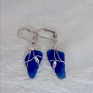 Elegant Blue Wire-Wrapped Earrings
